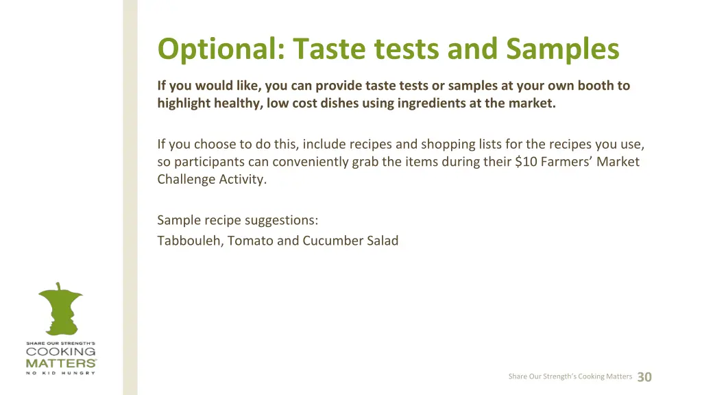 optional taste tests and samples