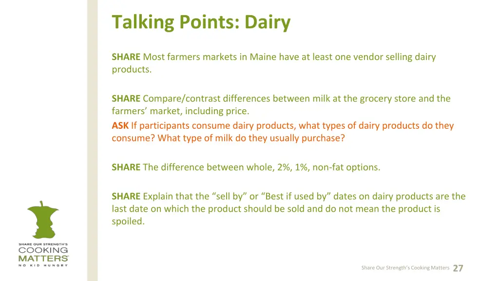 talking points dairy