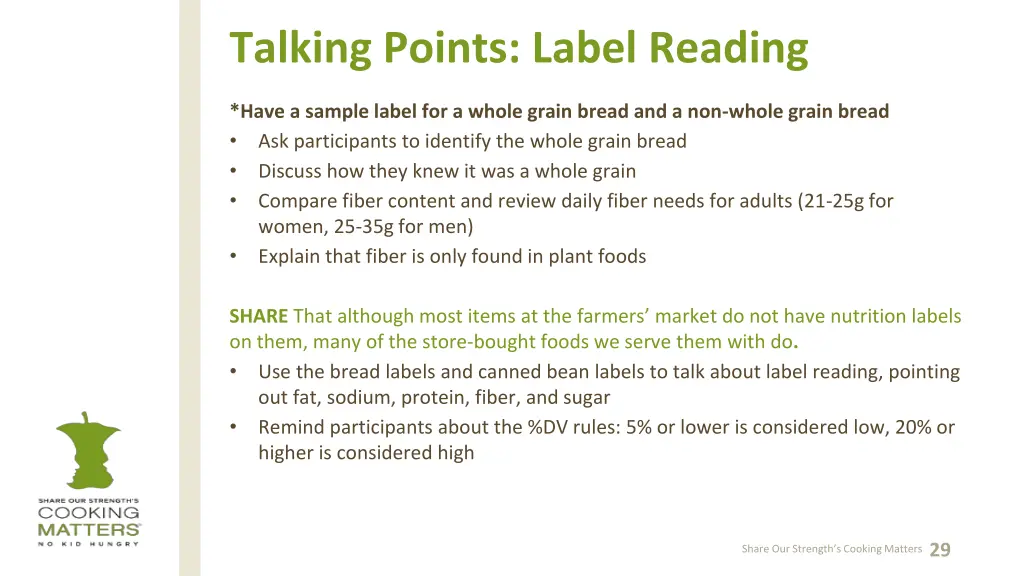 talking points label reading