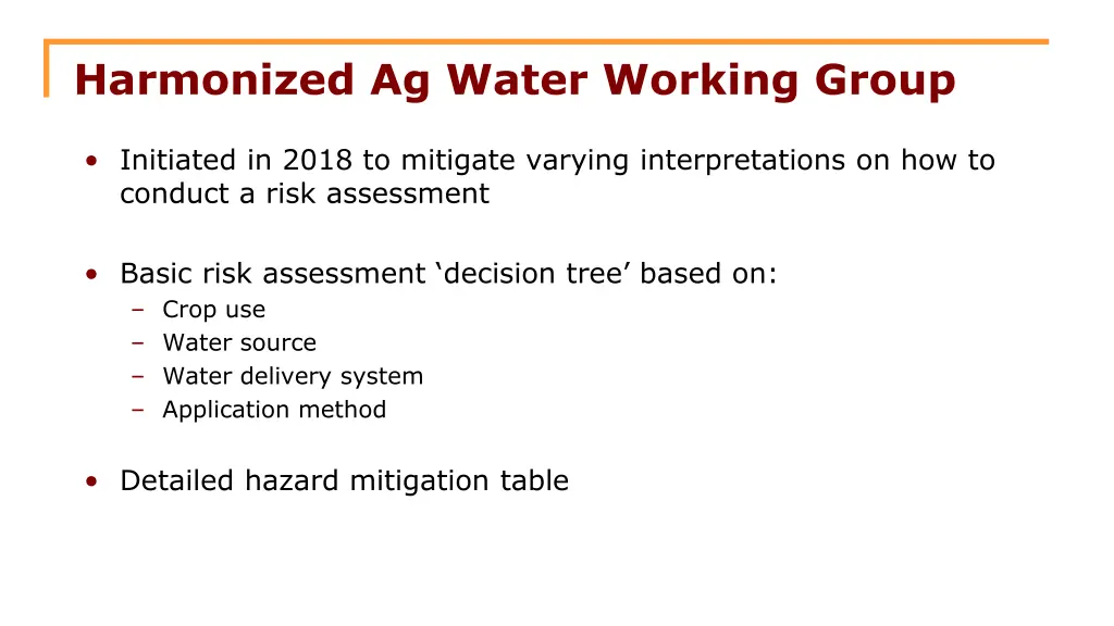 harmonized ag water working group