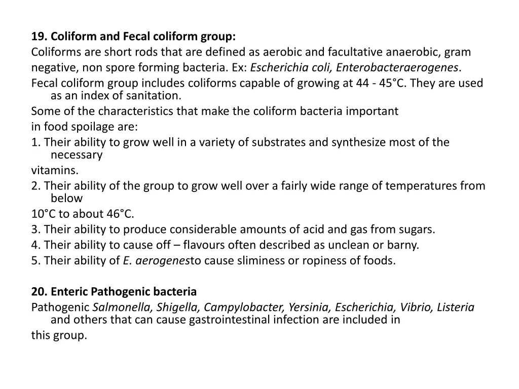 19 coliform and fecal coliform group coliforms