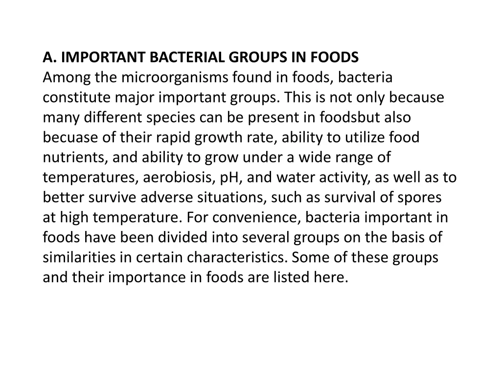 a important bacterial groups in foods among