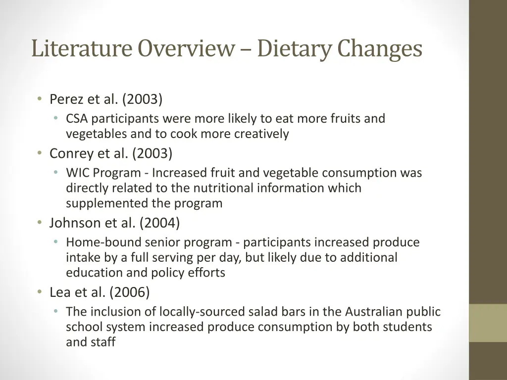 literature overview dietary changes