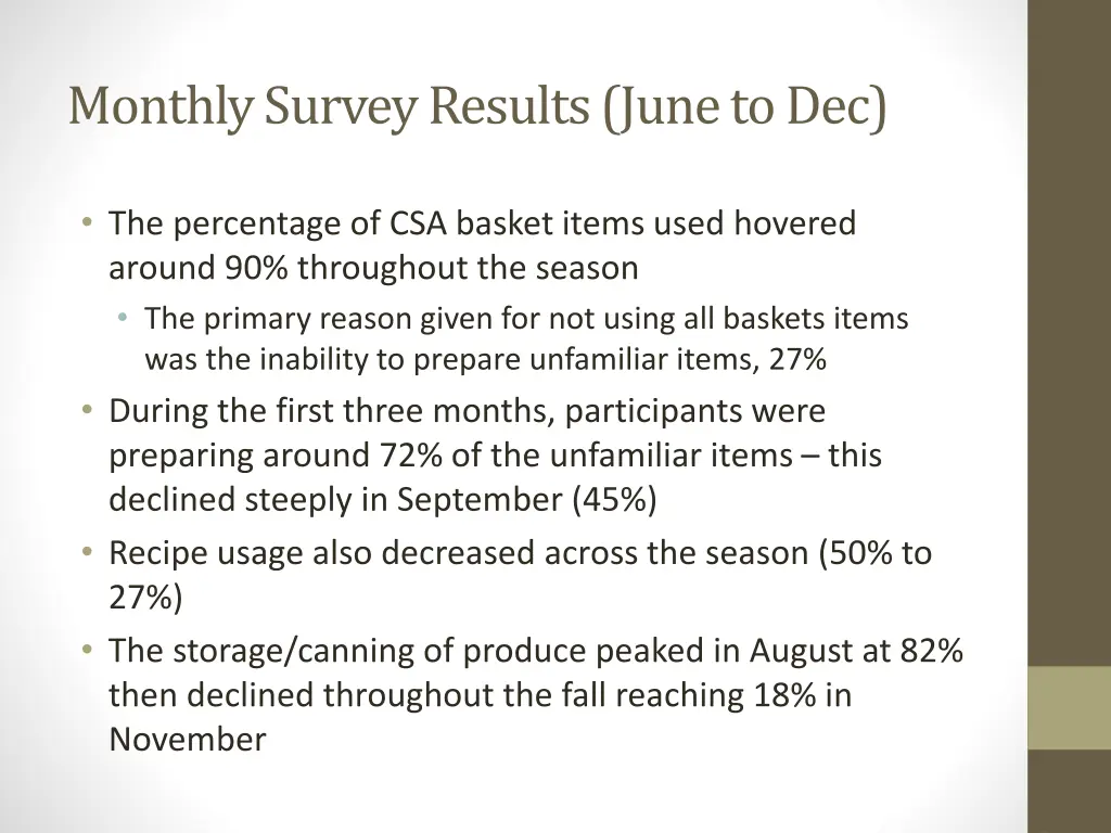 monthly survey results june to dec