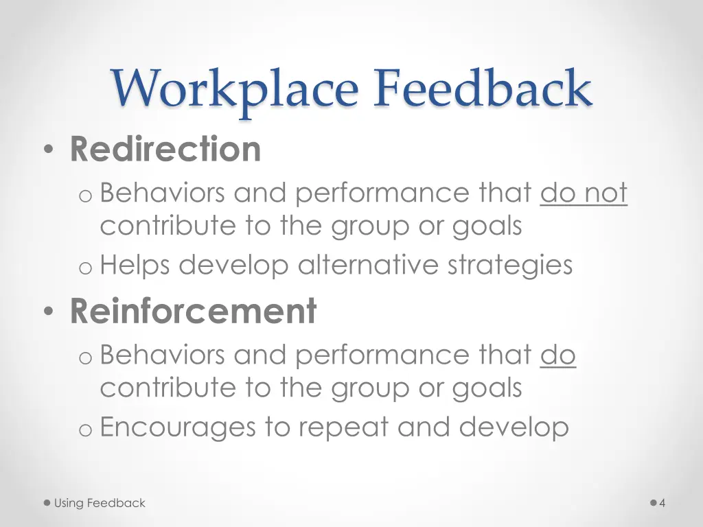 workplace feedback redirection o behaviors