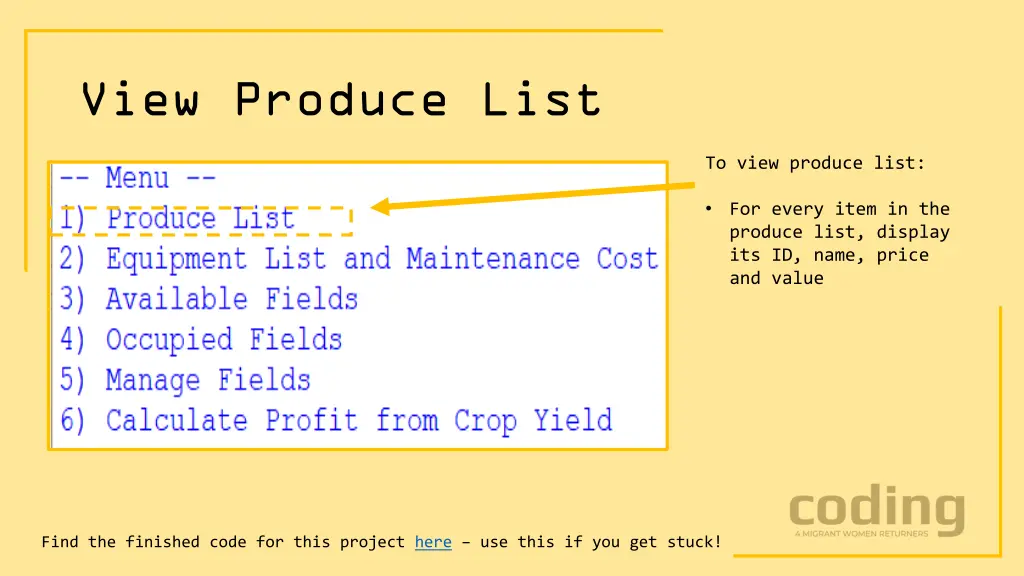 view produce list