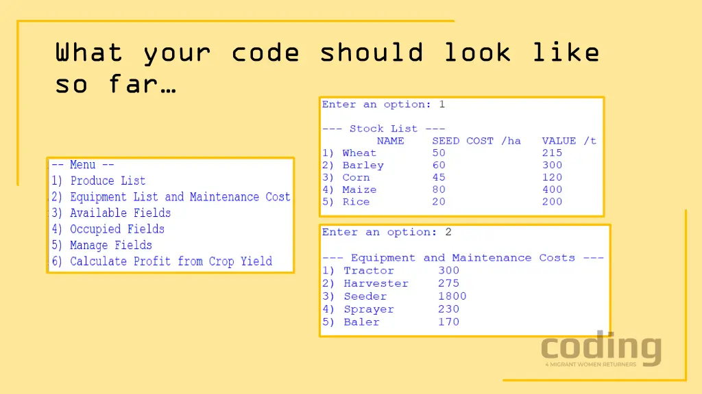 what your code should look like so far 1