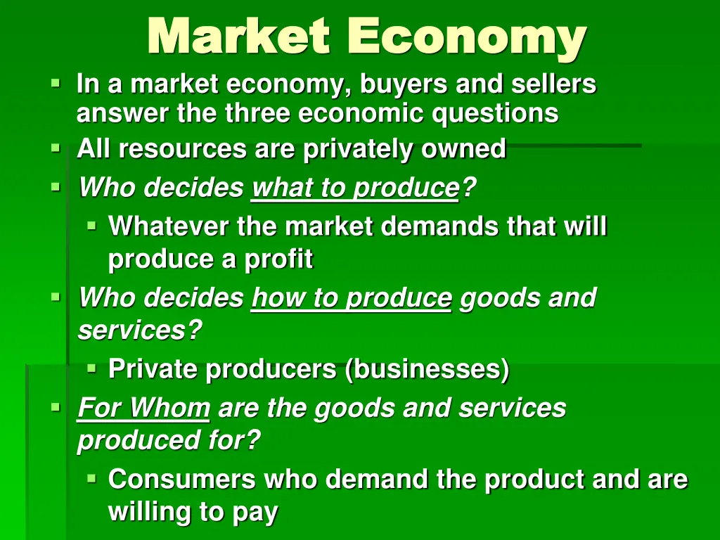 market economy market economy in a market economy