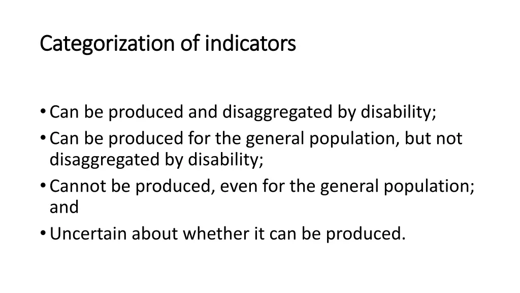 categorization of indicators categorization