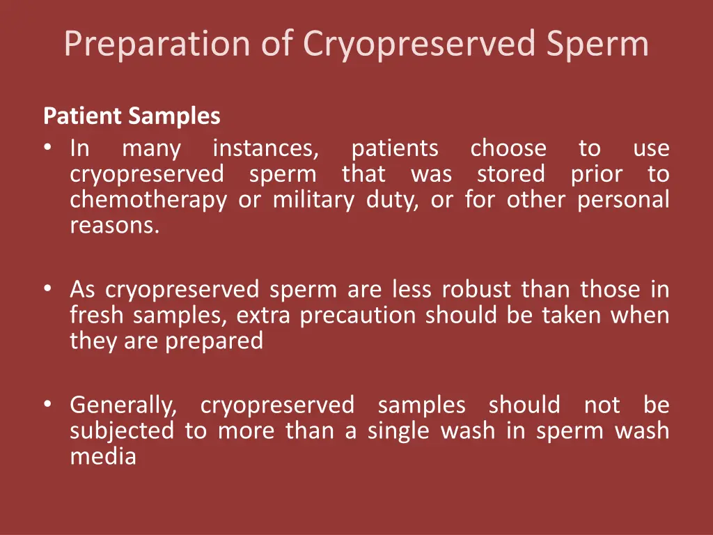 preparation of cryopreserved sperm