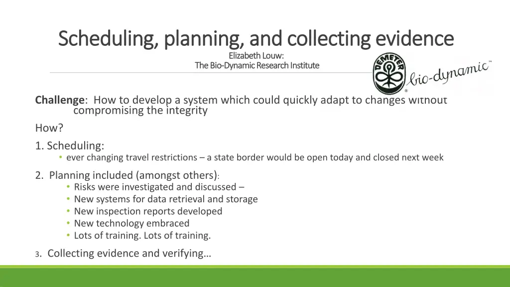 scheduling planning and collecting evidence 1