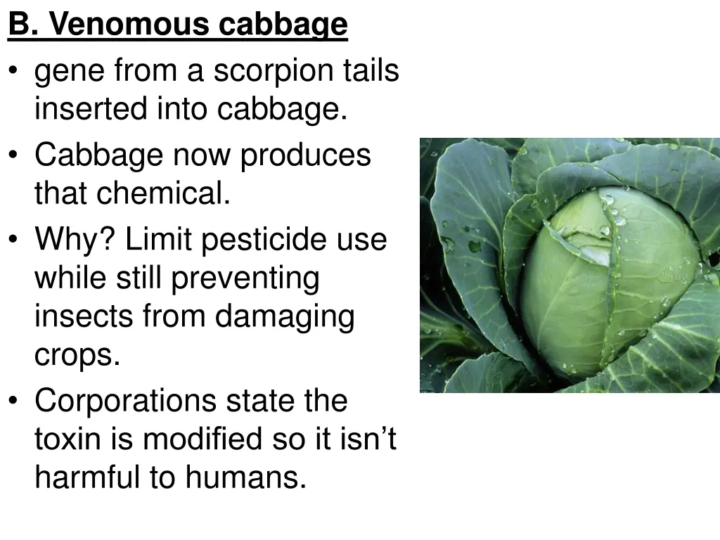 b venomous cabbage gene from a scorpion tails