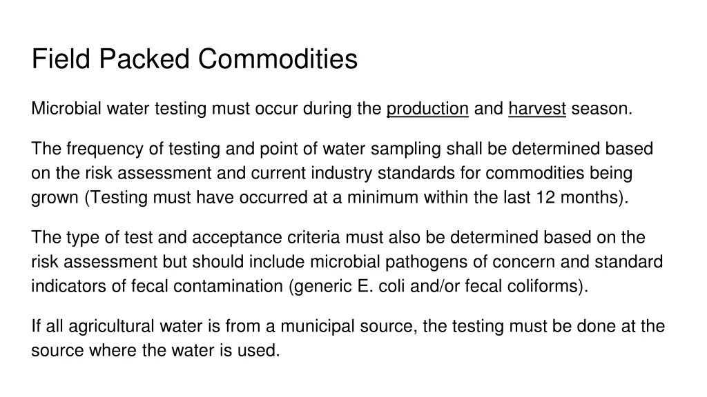 field packed commodities