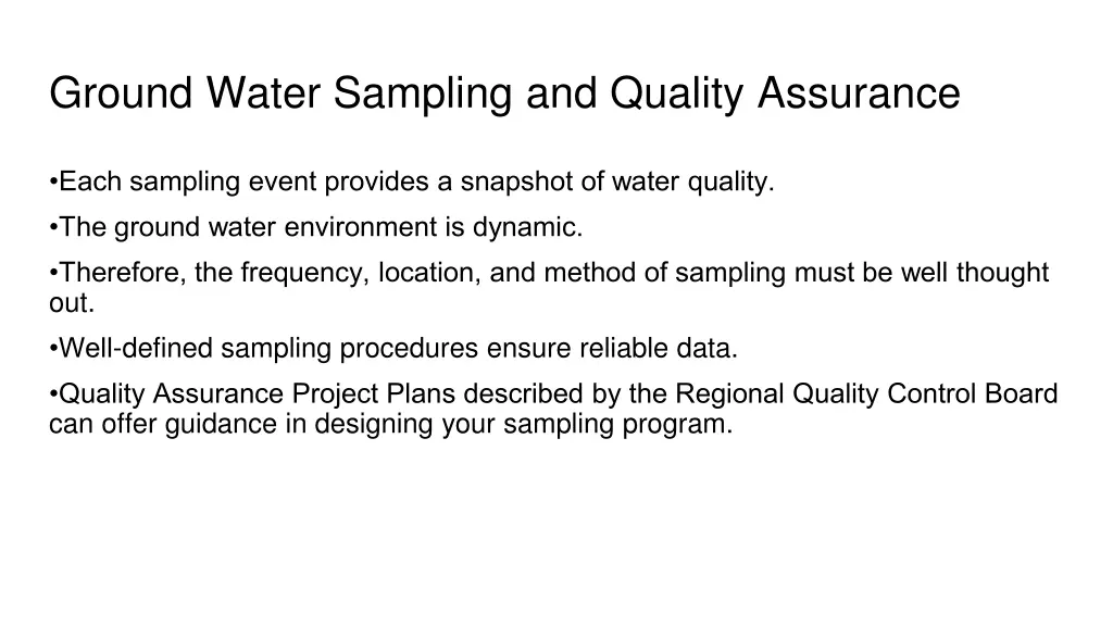 ground water sampling and quality assurance