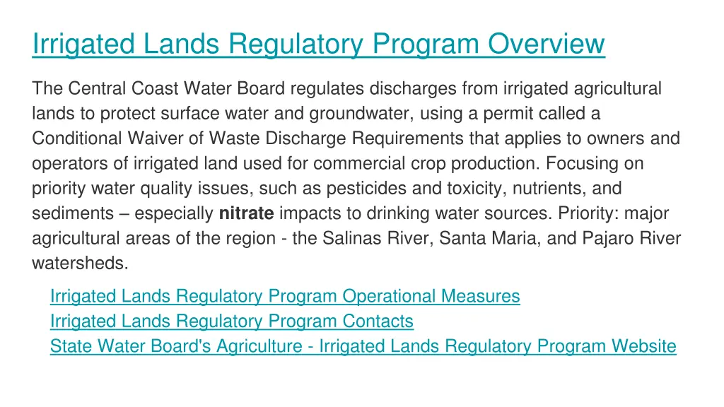 irrigated lands regulatory program overview