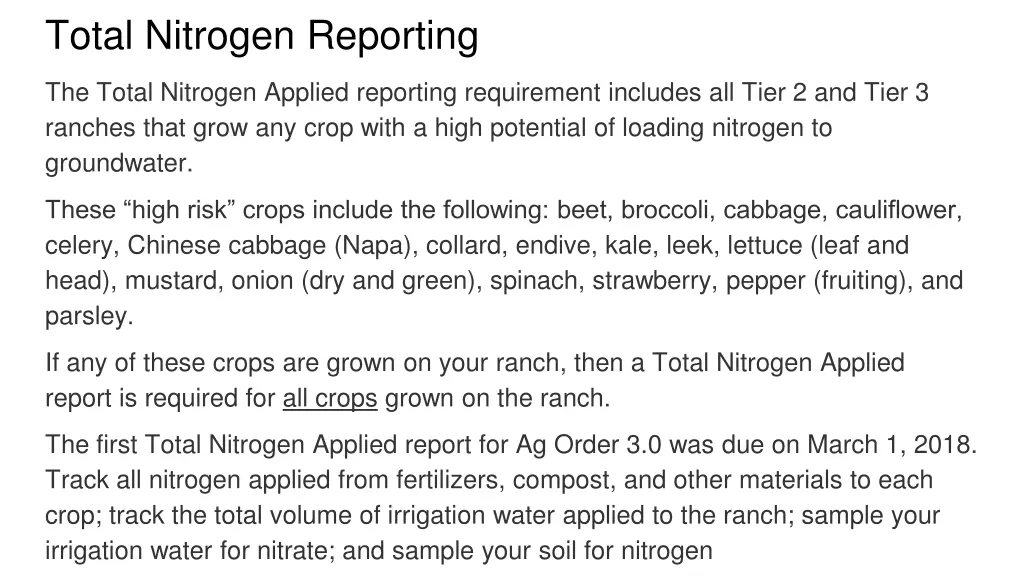 total nitrogen reporting