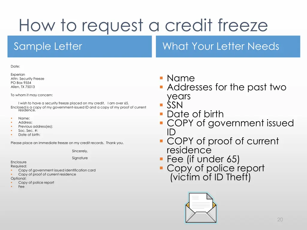 how to request a credit freeze sample letter