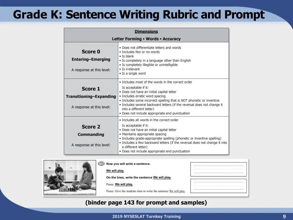 grade k sentence writing rubric and prompt