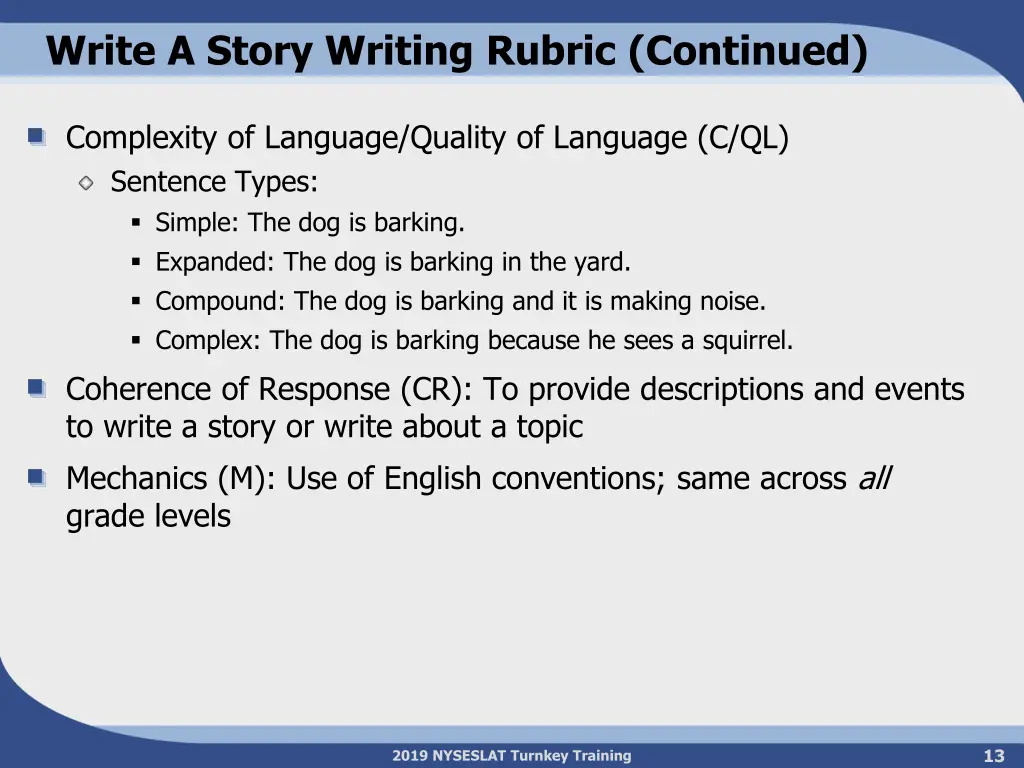 write a story writing rubric continued