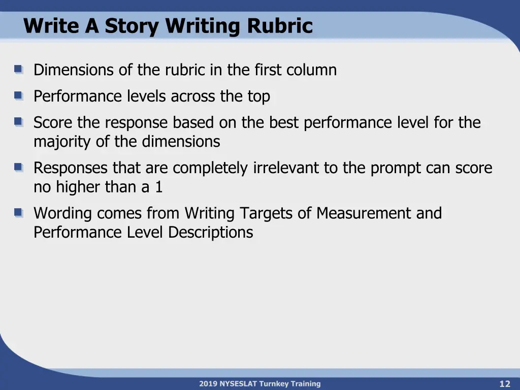 write a story writing rubric