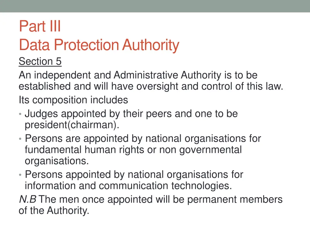 part iii data protection authority section