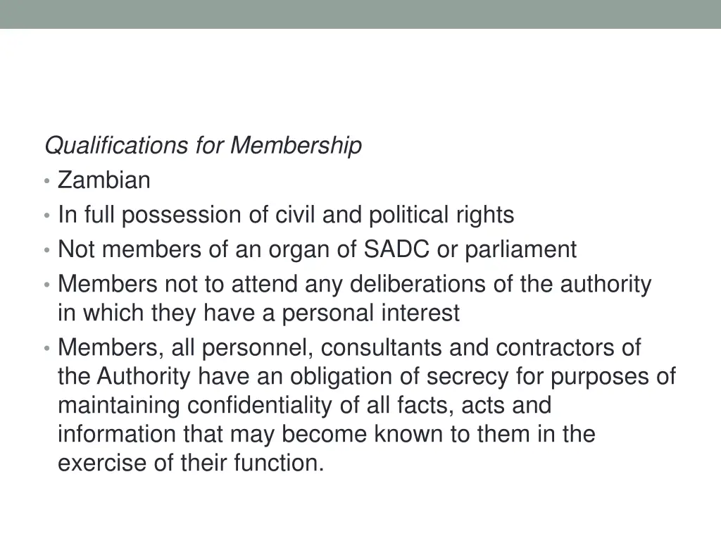 qualifications for membership zambian in full