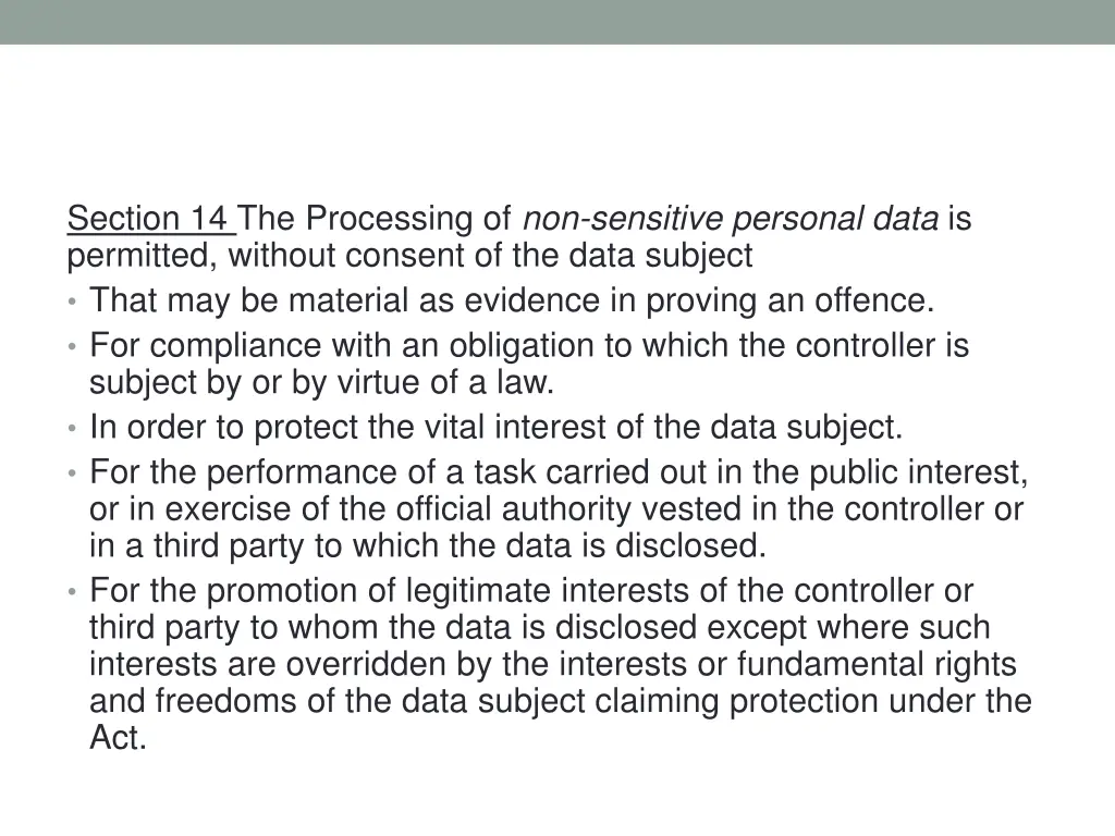 section 14 the processing of non sensitive