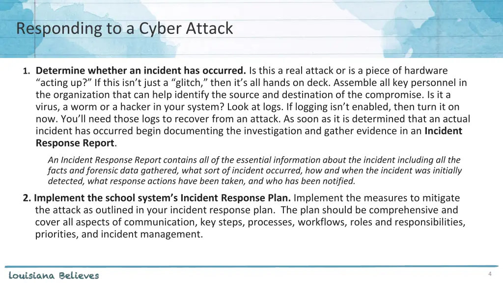 responding to a cyber attack