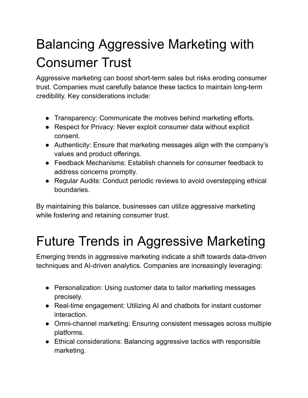 balancing aggressive marketing with consumer trust