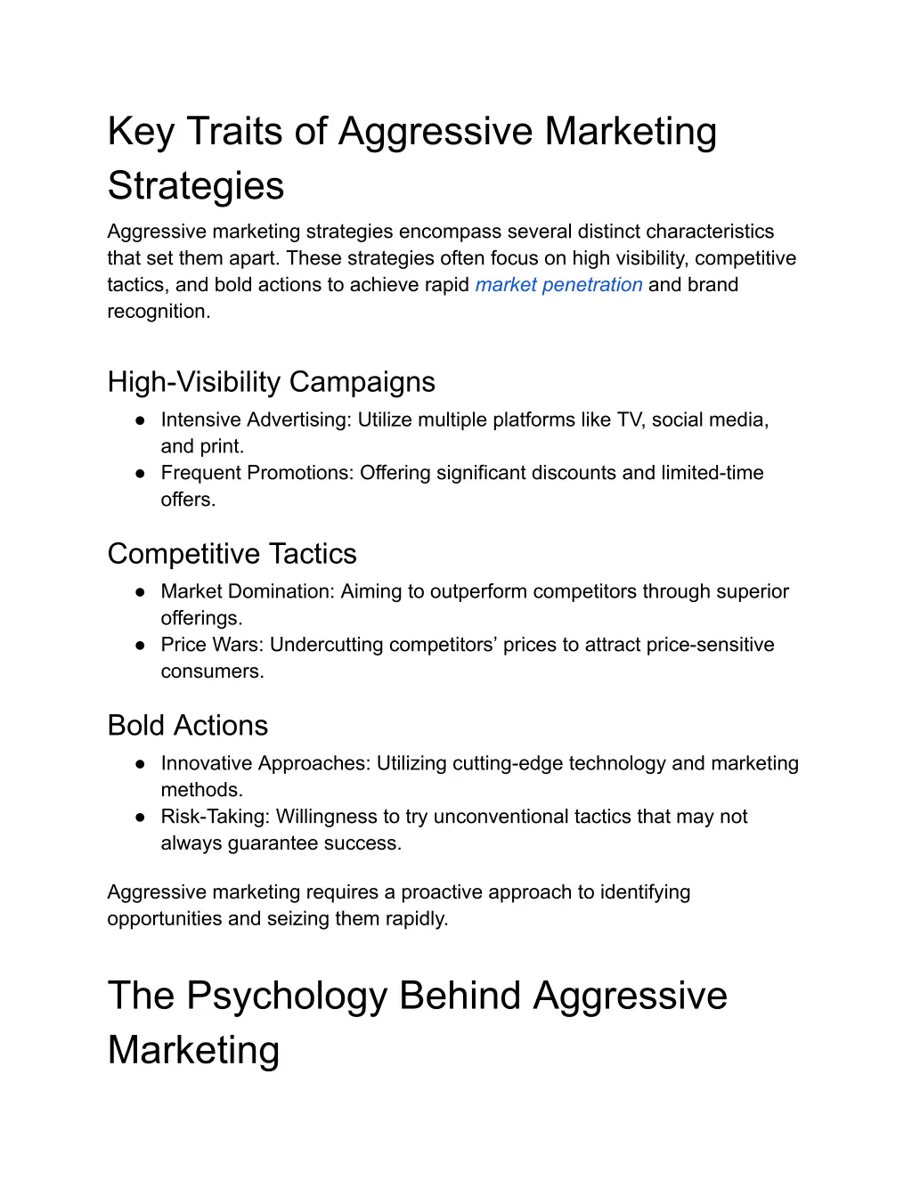 key traits of aggressive marketing strategies