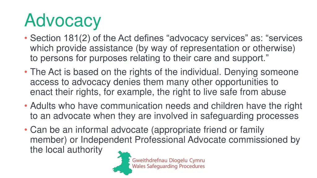 advocacy section 181 2 of the act defines