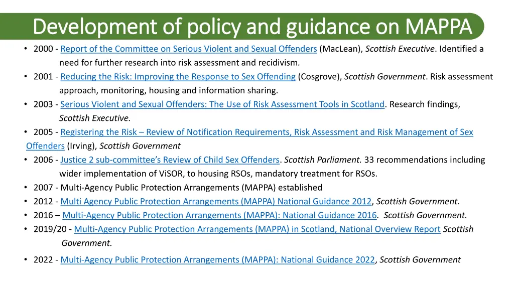 development of policy and guidance on development