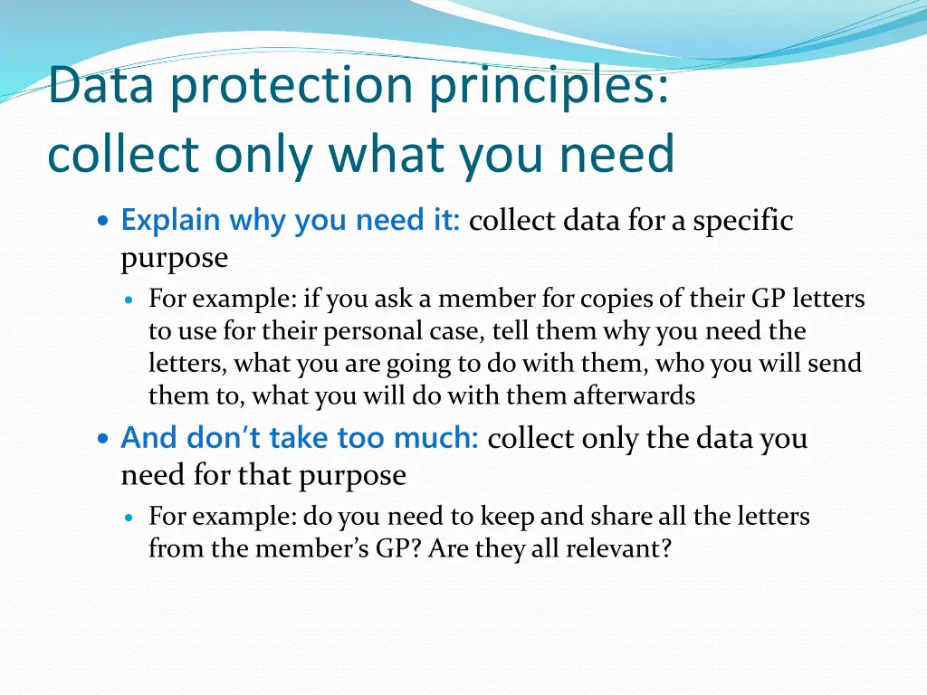 data protection principles collect only what