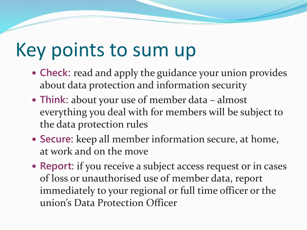 key points to sum up check read and apply