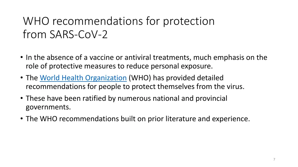 who recommendations for protection from sars cov 2