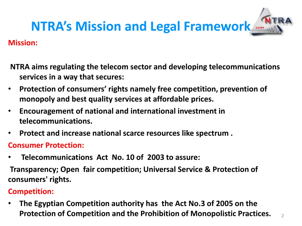 ntra s mission and legal framework