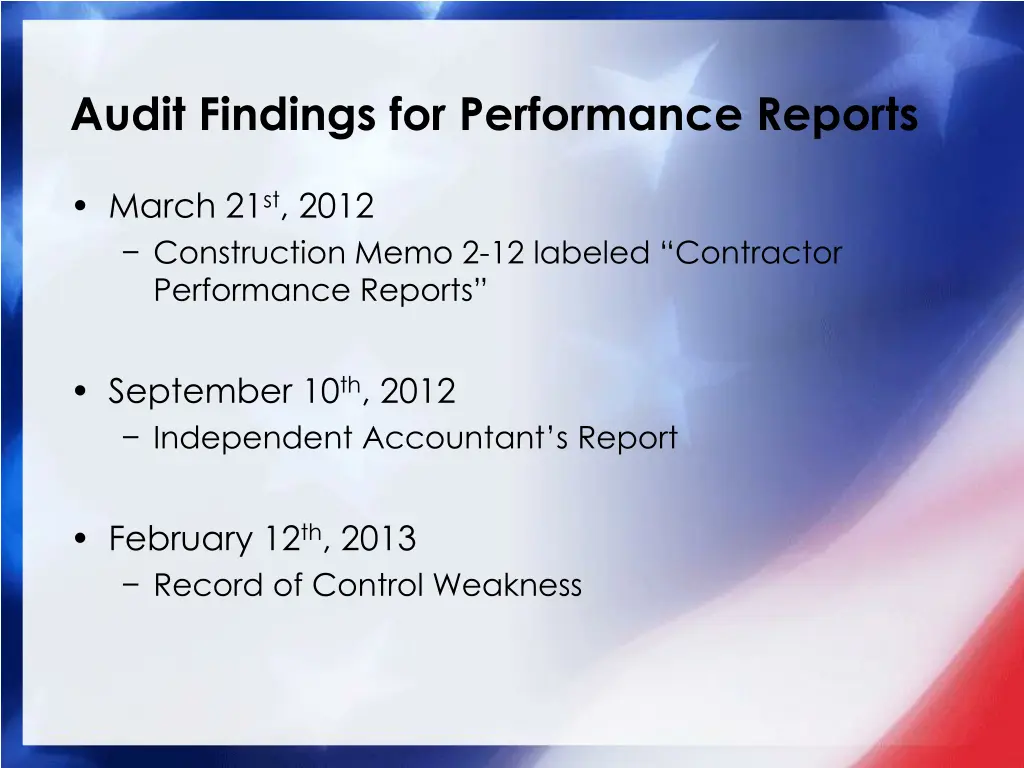 audit findings for performance reports