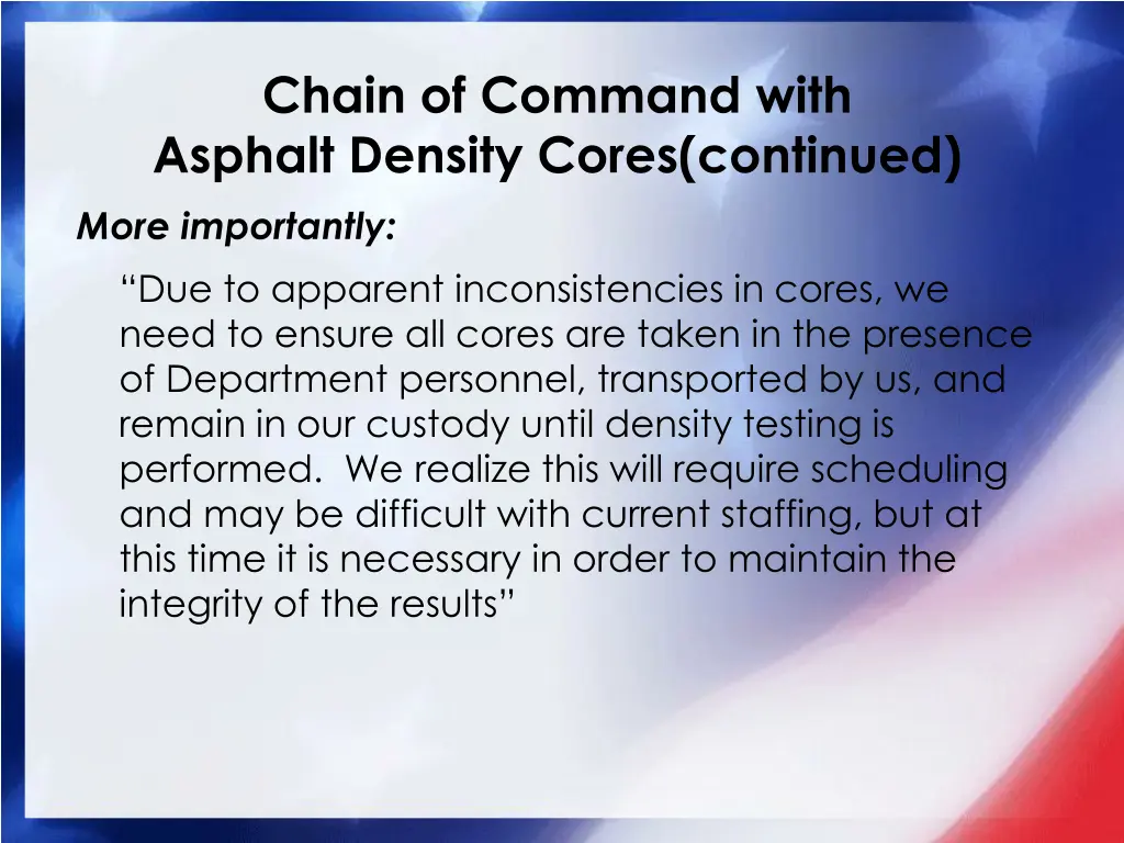 chain of command with asphalt density cores 2