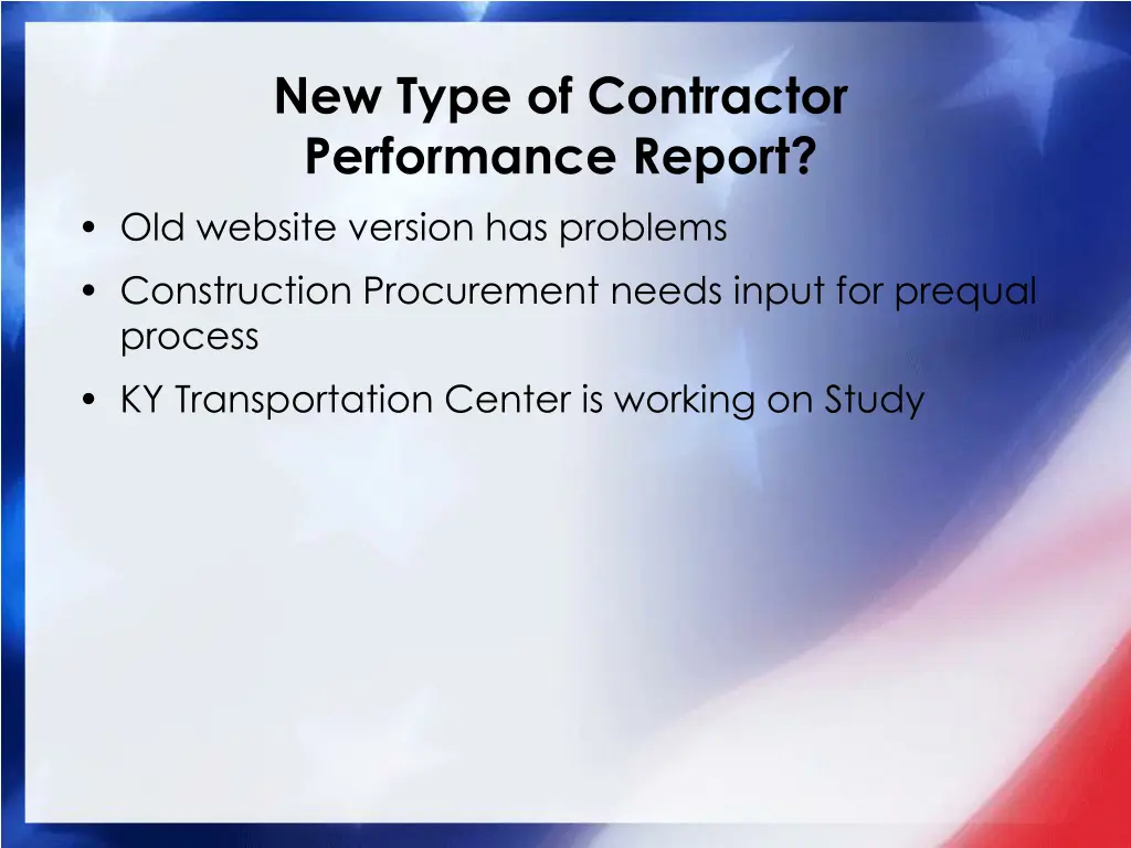 new type of contractor performance report