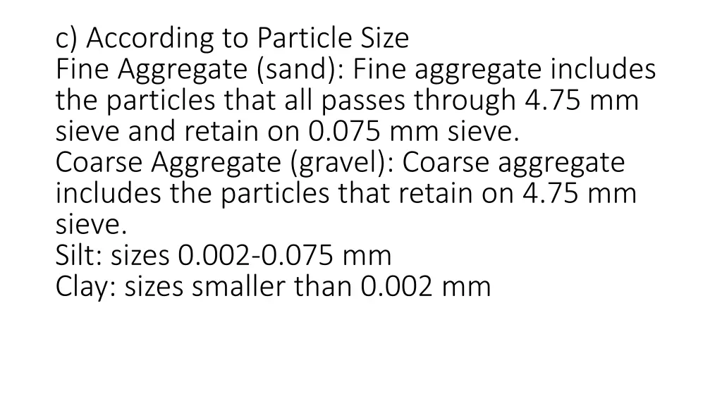 c according to particle size fine aggregate sand