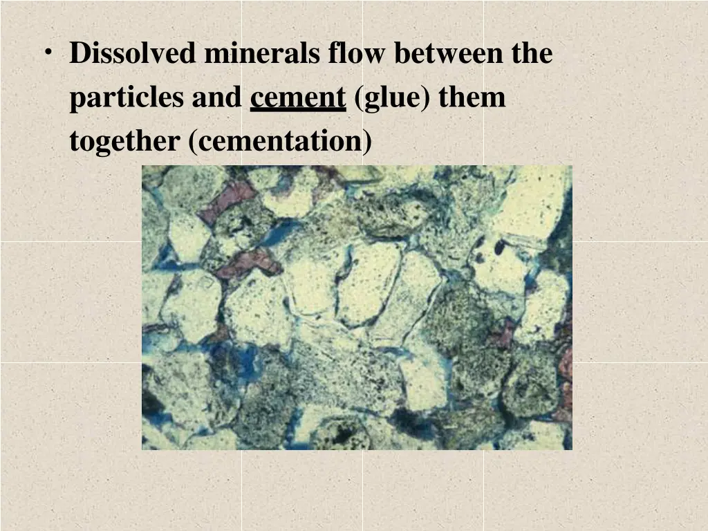 dissolved minerals flow between the particles