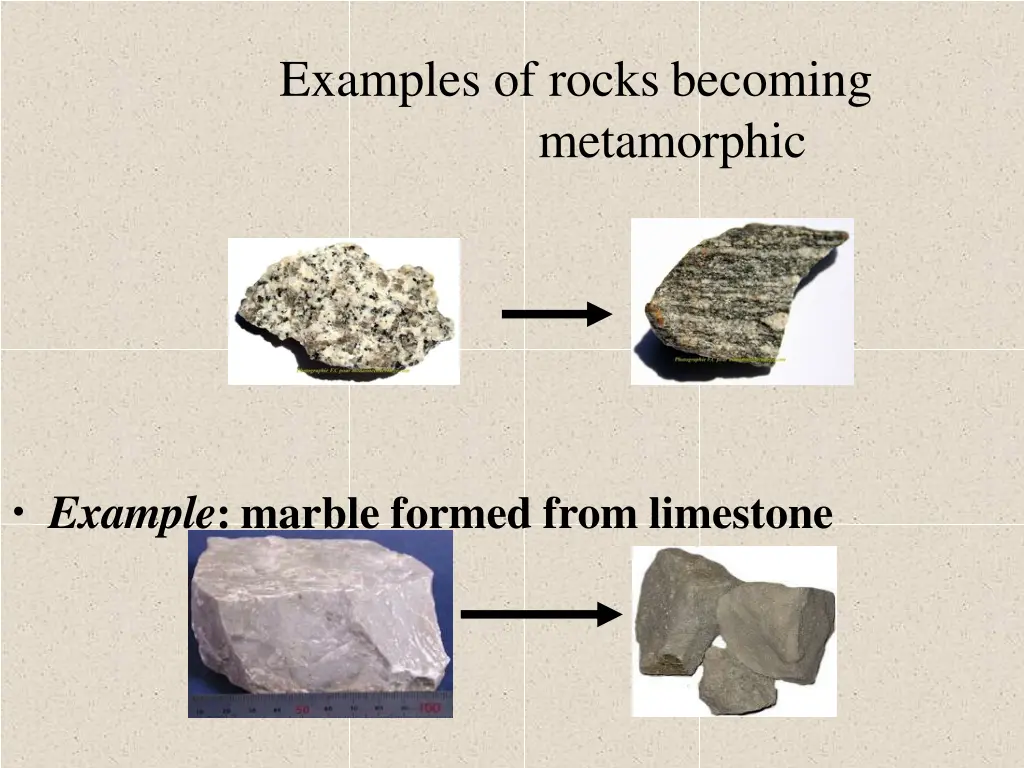 examples of rocks becoming metamorphic