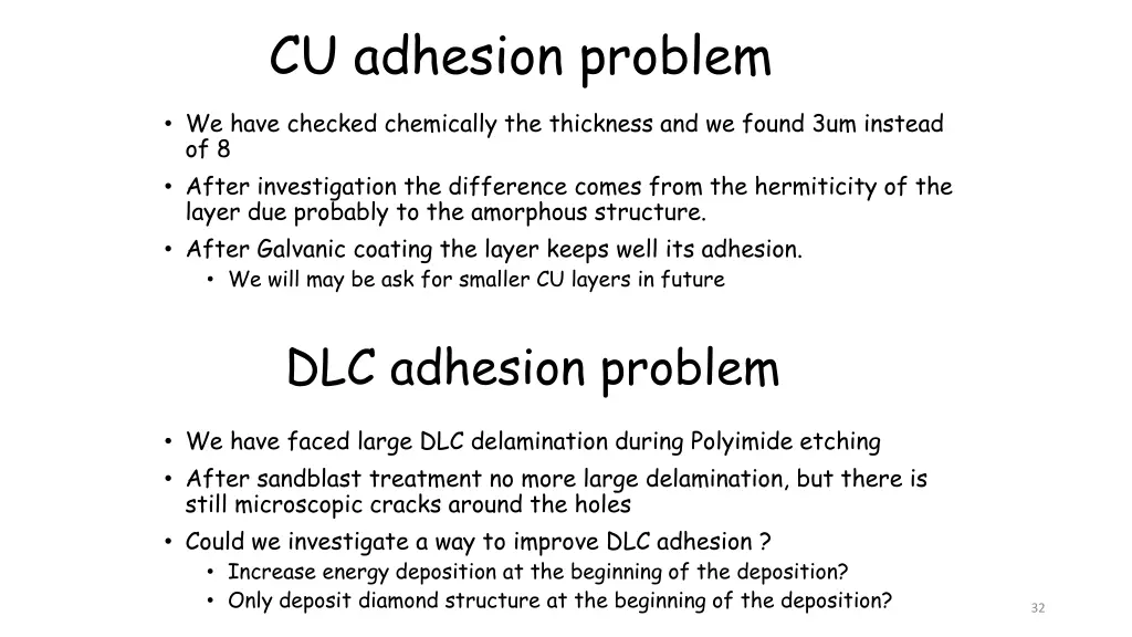 cu adhesion problem