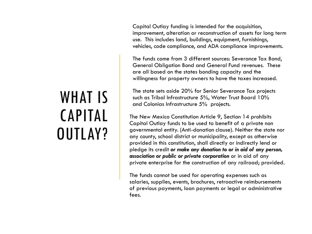 capital outlay funding is intended