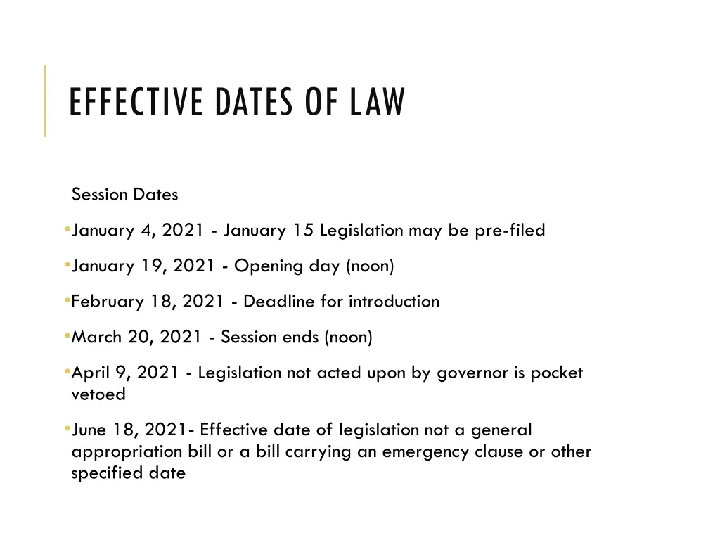 effective dates of law