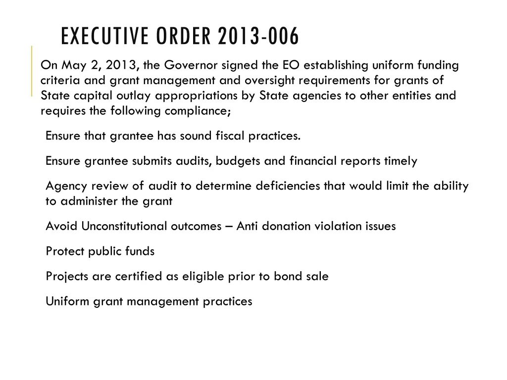 executive order 2013 006 on may 2 2013