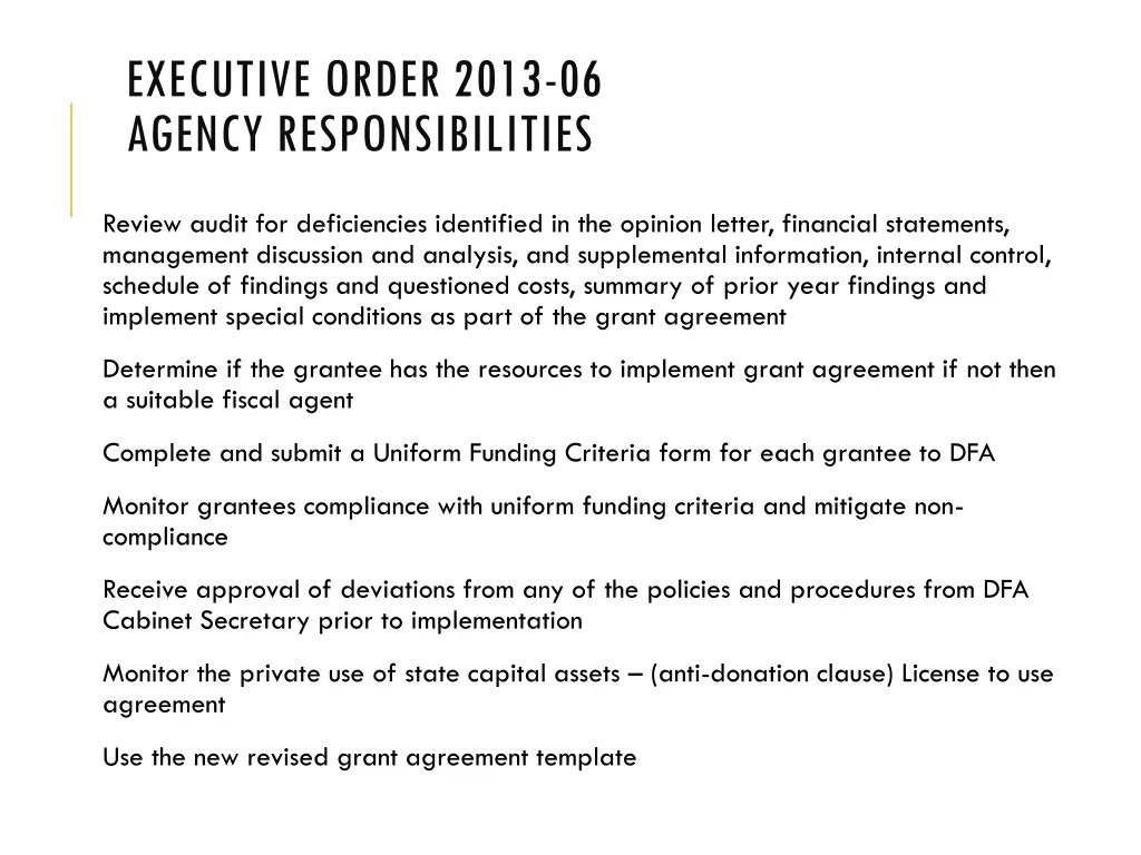 executive order 2013 06 agency responsibilities