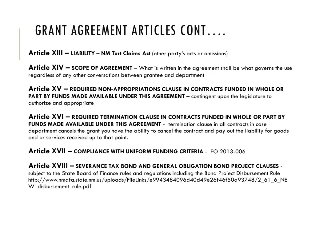 grant agreement articles cont 1