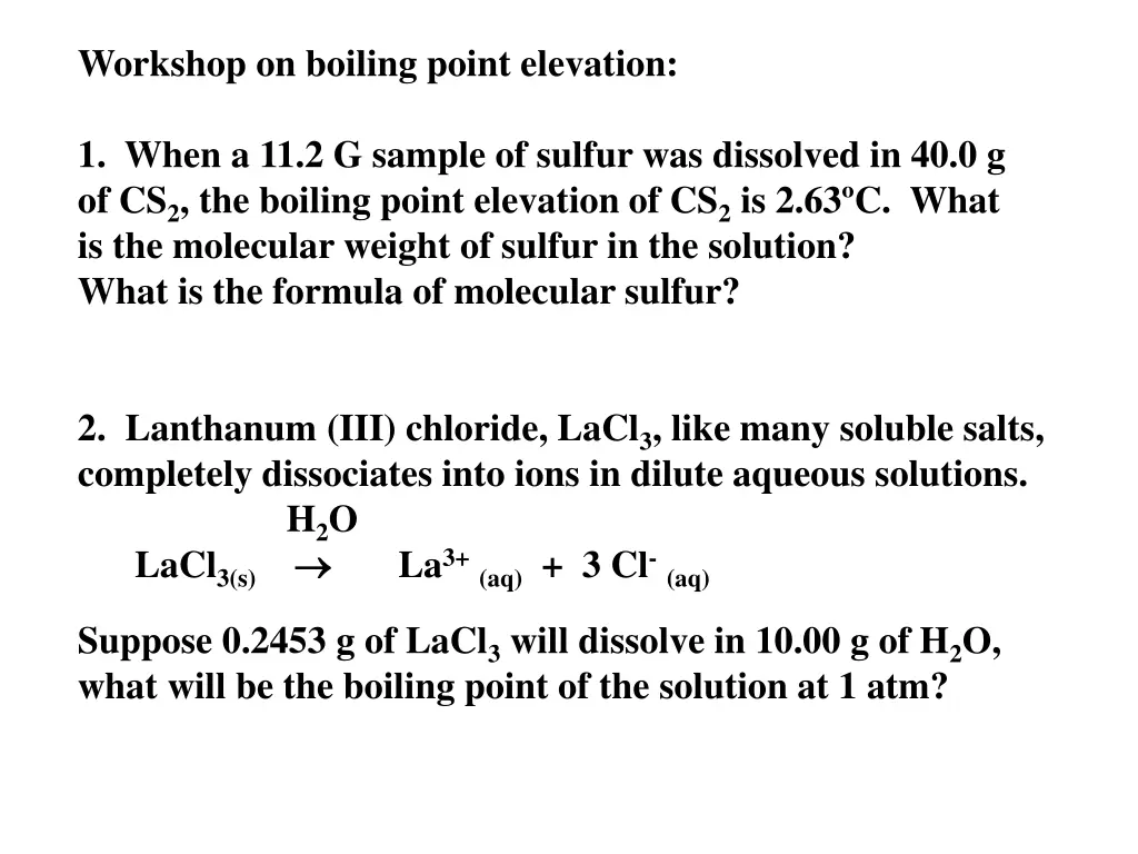 workshop on boiling point elevation