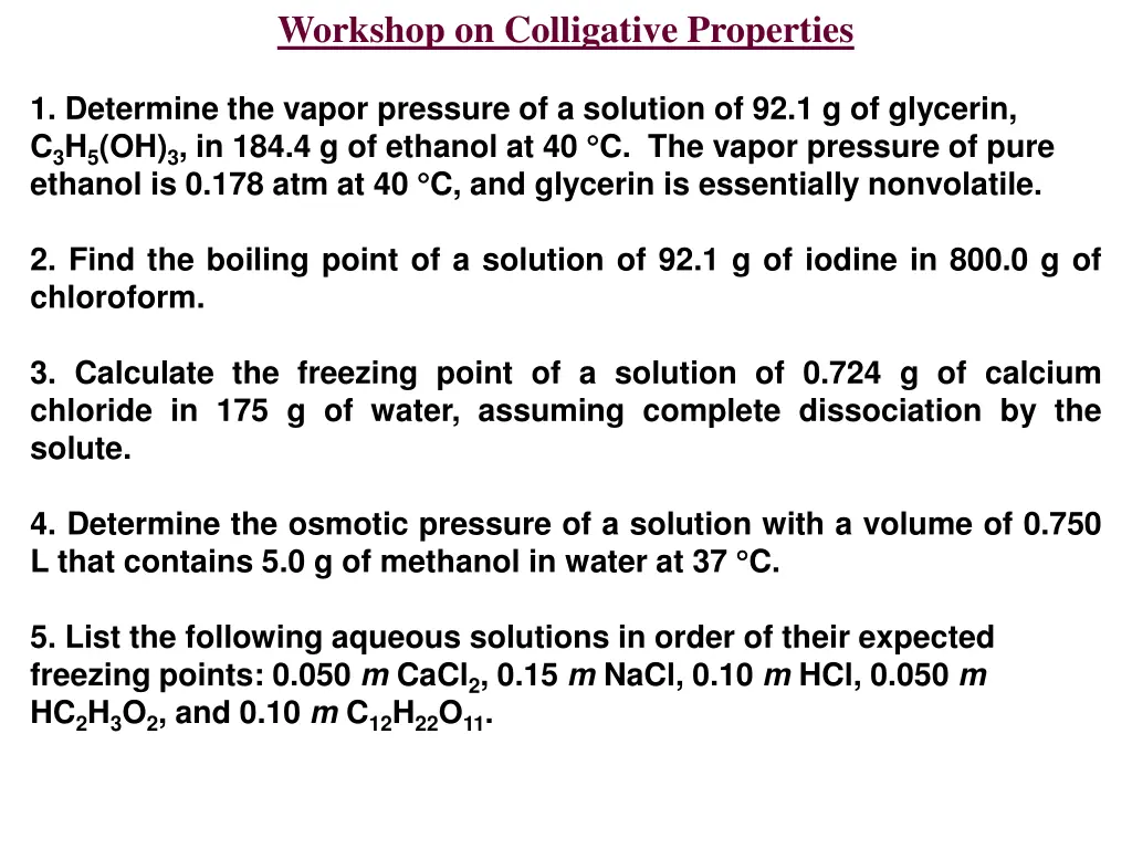 workshop on colligative properties